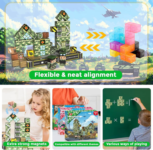 Blocks-100PCS Set, 3+ Annexfun Magnetic Military Building Blocks Kids Classroom Sensory Toy for Toddlers STEM Learning