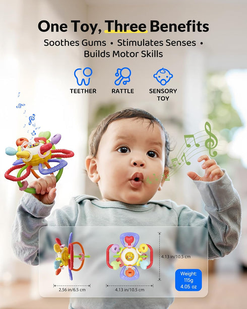 0-12 Baby Montessori Sensory Teething Toy - Safe, Multi-Functional BPA-Free Silicone Teether for Babies Months