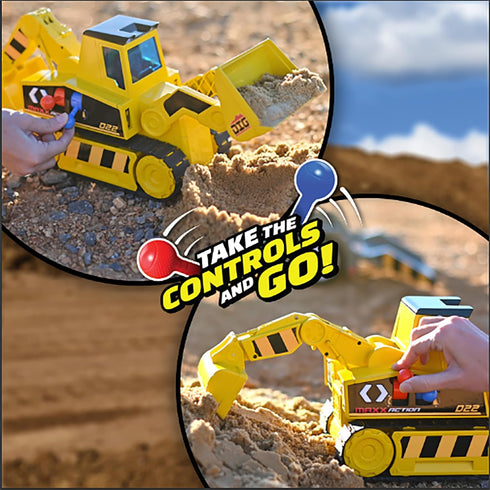 2-N-1 Sunny Days Entertainment Maxx Action Mega Mover Construction Truck and Trailer with Lights, Sounds and Motorized