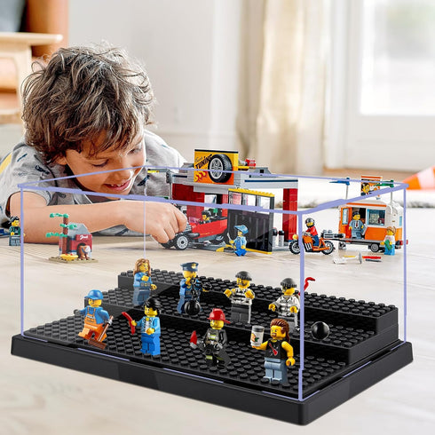 Minifigures Display Cases, 2 Pack Mini-Figure Box for Block Figures, Case with 3 Removable Stands for Lego Standard