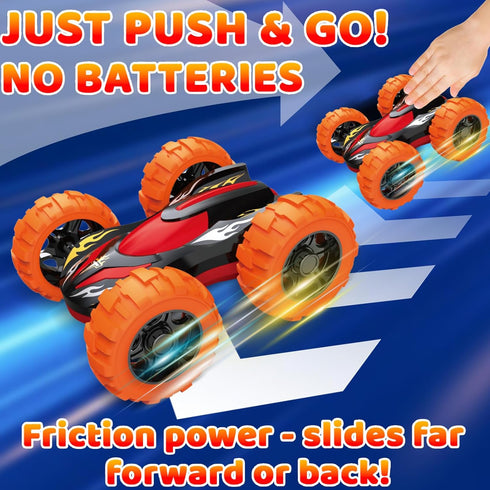 VONZAWAY 3-5 3 4 5 360 4WD Car Toys for Ages Boys, Push and Go Monster Truck Toys for Year Old Kids, Double-Sided Flip