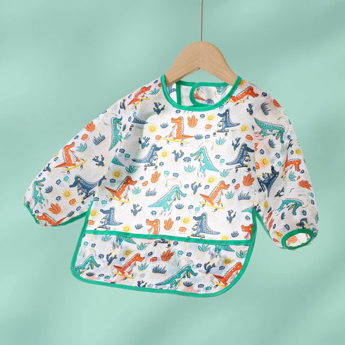 3-Pack Baby Long Sleeve Waterproof Bib - Full Coverage Apron Bib Smock Toddler Bibs with Pocket for 6-30 Months