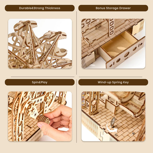 UPLIKE 3D 3D 222psc Wooden Puzzles for Adults: Puzzle Light-Up Ferris Wheel with Music Box - Wooden Puzzles Model