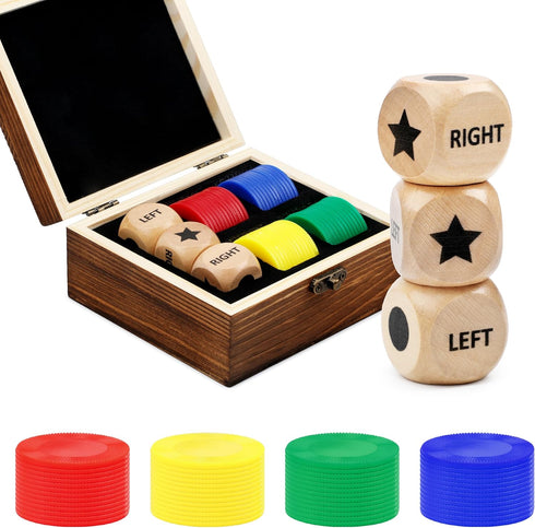 Fun Left Right Roll Dice Game Set, Include 3 1-inch Wooden Dices