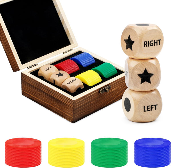 Fun Left Right Roll Dice Game Set, Include 3 1-inch Wooden Dices