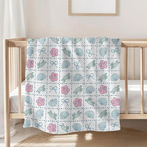 Selgkds Summer 60x80inch Boho Sea Turtles Seashells Bows Baby Blankets for Girl Boy Infant Newborn Toddler Nursery Crib