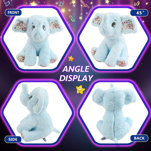 BSTAOFY 12‘’ Musical Light Up Elephant Plush Toy, Blue LED Stuffed Animal Nightlight for Kids Birthday