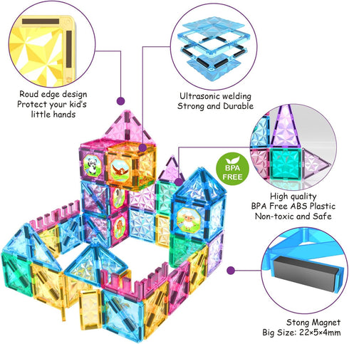 110PCS Sets 3D 3 4 5 6 7 8 9 Jasonwell Magnetic Tiles Kids Magnetic Blocks Building Magnet Toys Preschool Educational