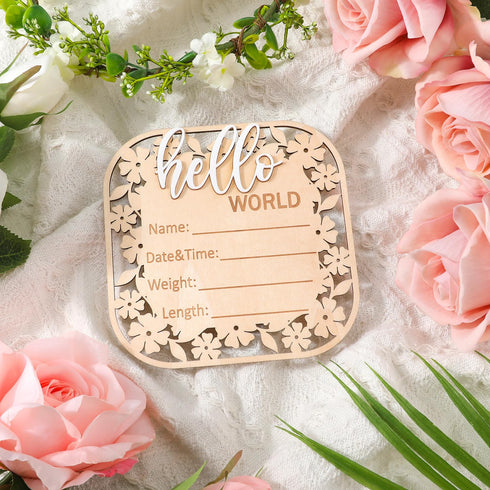 NQEUEPN Wooden Baby Announcement Sign, Hello World Newborn Sign Newborn Sign Board Newborn Announcement Sign Baby Birth
