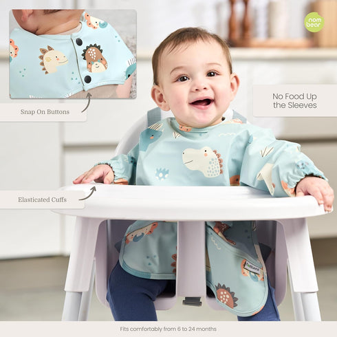 6-24 Waterproof Smock Baby Bibs for Eating (Boy or Girl Months) - Toddler Long Sleeve Bib for Baby Led Weaning