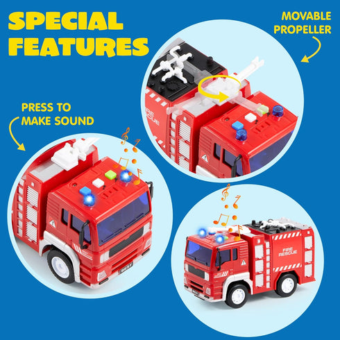 JOYIN 4 Packs Emergency Vehicle Toy Playsets, Friction Powered Vehicles with Light and Sound, Including Fire Truck,