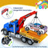 i diy Set 4pcs 3-8 Big Tow Truck Toy With Pull-Back Race Car, Friction Powered Transport Truck, Light & Sounds