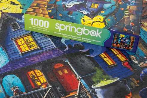 1000 Springbok Haunted Halloween Party Piece Jigsaw Puzzle for Adults - Haunted Mansion - Unique Cut Pieces - Made