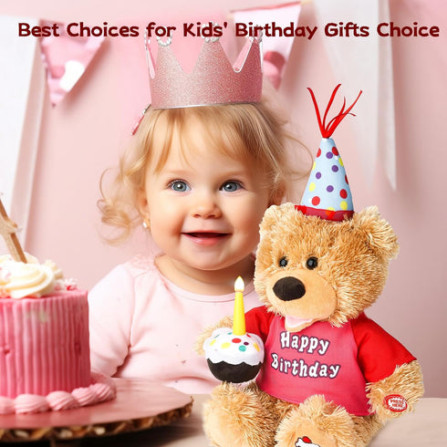 Adults,12" Dancing Singing Happy Birthday Interactive Teddy Bear Stuffed Animal W/Cupcake,Singing Stuffed Animals