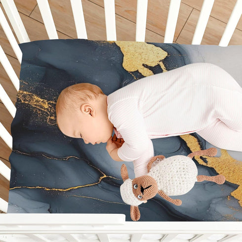 Qilmy 27 39 Gold and Black Marble Fitted Crib Sheet for Girls and Boys, Soft Breathable Baby Crib Sheets for Standard