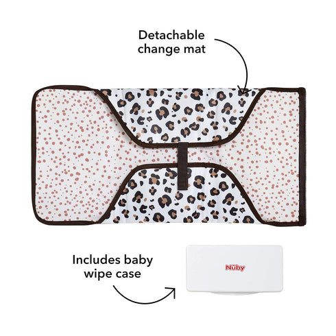 Leopard Print Portable Baby Changing Pad - Quick Clean Mat with Pillow
