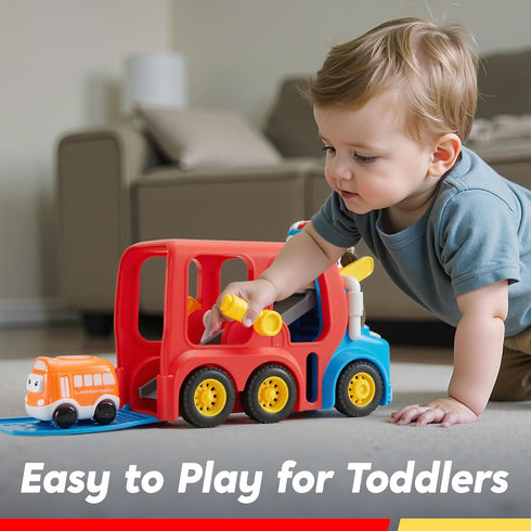 2-4, 2 3 4 5 4 Pack Vroomix JOVA Toddler Truck Toys for Age Carrier Transport Trucks for Kids Year Old Boy, Car Toys