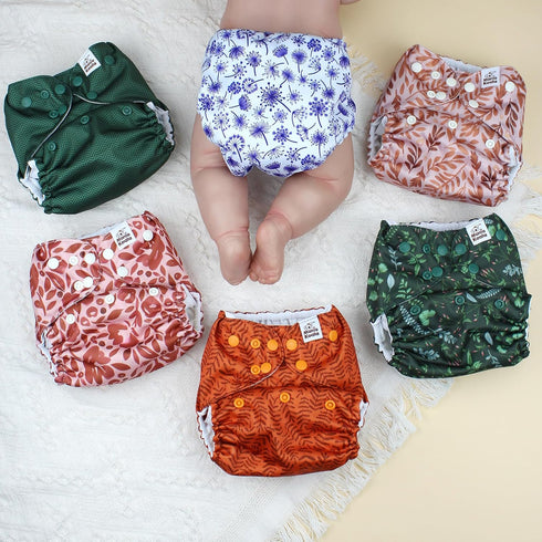 3.0 6 Pack 6 4-Layer Mama Koala Pocket Cloth Diapers for Babies with AWJ Lining, with Natural Cloth Diaper Inserts