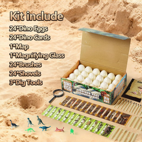 LAZUBDSLQ 24 3+ Dinosaur Eggs Toys Dig Kit, Dino Eggs, Dinosaur Toy for Kids, Science STEM Dinosaur Eggs for Birthday