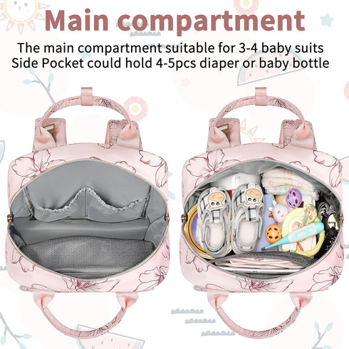 Backpack, Backpack Backpack Diaper Bag Baby Girl Diaper Bag for Mom, Large Pink Floral Diaper Bag for Girls, Waterproof