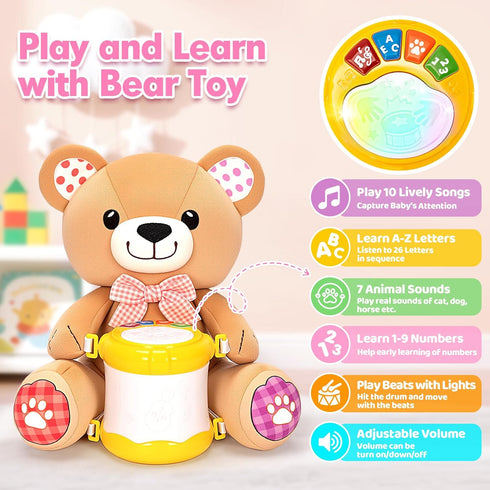 6-12 6+ Hodurgyi Baby Toys Months, Bear Musical Plush with Lights,ABCs,Animal Sounds, Numbers, Infant Early Learning