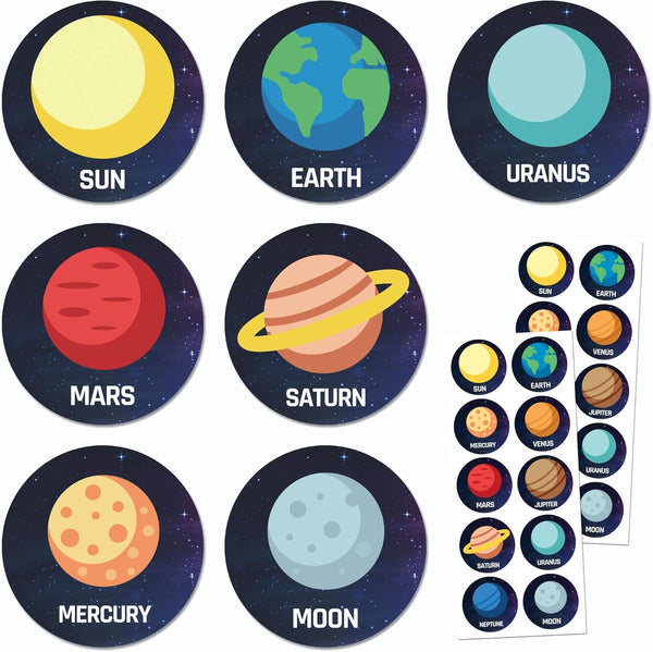 Planet Solar System Stickers for Kids - 1.5" - 20 Sheets, 200 Stickers