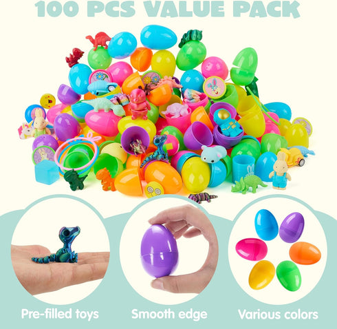 100Pcs JOYIN Prefilled Easter Eggs with Assorted Toys, Easter Basket Essentials, Easter Basket Stuffers for Kids