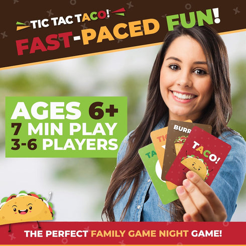 Tic Tac Taco - Fun Family Game Night with Playing Cards for Kids and Adults, Ages 6 and Up.