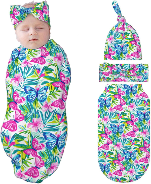 Butterfly Swaddle Blankets Newborn Receiving Blanket Baby Swaddle Wrap with Headband Hat