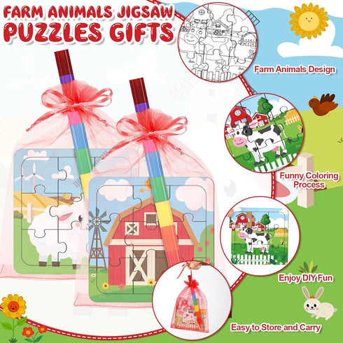 Fullhawl 12 Sets 12 12 Farm Animal Puzzles Barnyard Color Your Own Puzzles DIY Barn Theme Jigsaw Crafts with Stackable