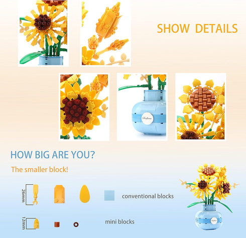 LUKHANG Sets 14+ (539 Flowers Building Blocks Botanicals Adults Technic, Sunflowers Flower Plants Collection Block