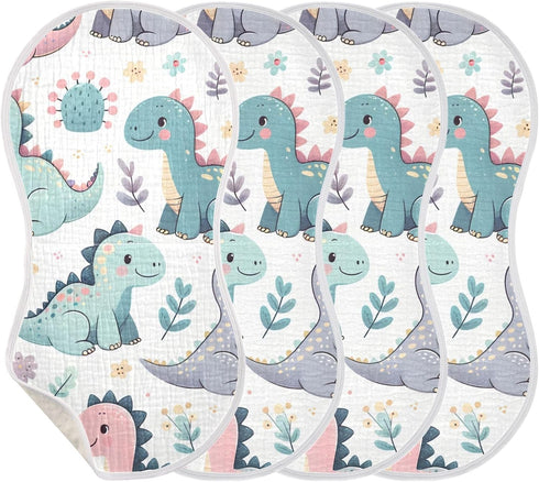 FLildon 2PCS Muslin Burp Cloth for Baby Cute Little Dinosaurs Super Absorbent Burping Cloths, Bibs for Newborn Boys
