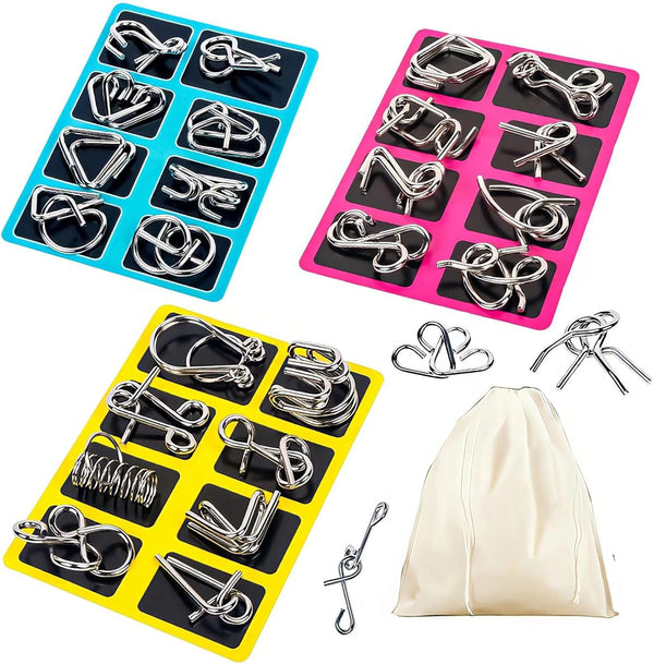 GEKELI Metal Wire Puzzle Set of 24 with Pouch,Brain Teaser IQ Test Disentanglemen