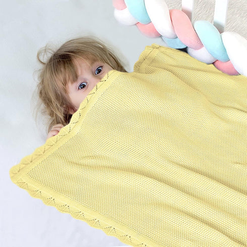 100% 30 40 Inches, Cotton Baby Blanket Knit Soft Warm Lace Toddler Newborn Nursery Blanket, x Lemon Yellow