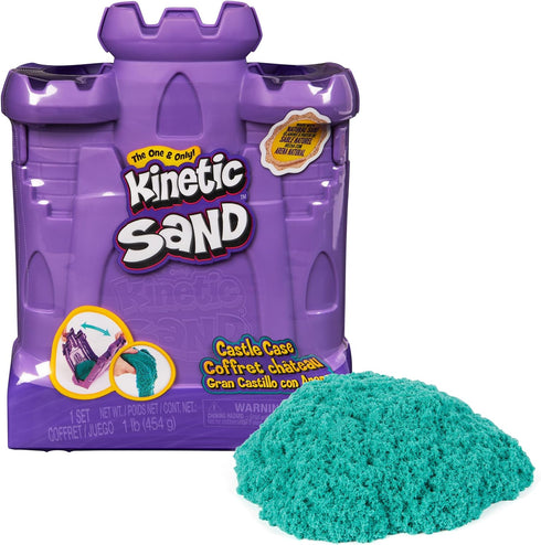 Kinetic Sand Castle Case with 1lb Teal Play Sand, Sensory Toys for Kids Ages 3 and Up, Multipurpose Storage Container