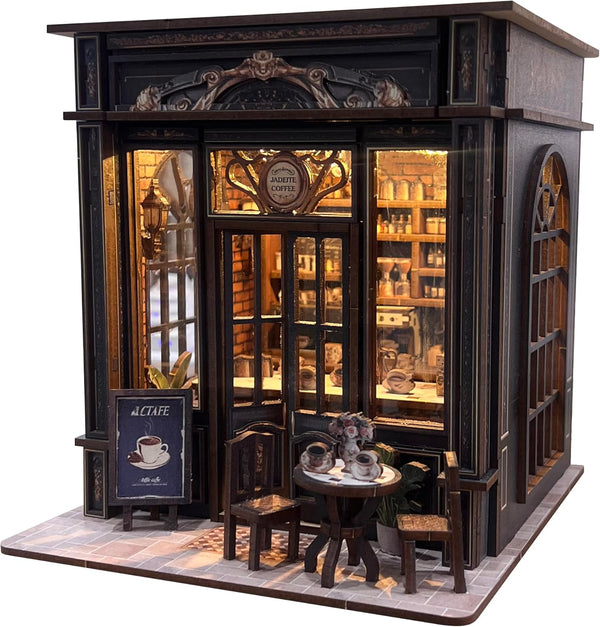 Generic Coffee Shop Book Nook Kit, DIY Miniature House Kit with Led Light