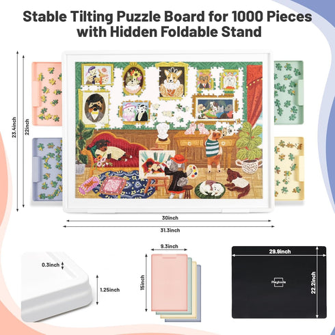1000-Piece (30"x22") 4 Playboda Tilting Puzzle Board with Color Drawers and Protective Mat, Adjustable Puzzle Table