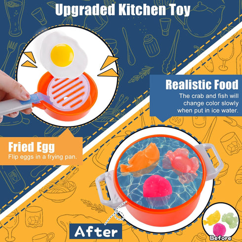 Playset Set 3 4 5 Play Kitchen for Toddlers, Kids Kitchen Toddler Girl Toys with Cooking Stove Steam, Sink and Food