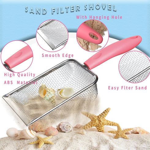 LIDAGO Set 3 3 Beach Toy Include Mesh Shovels and Beach Mesh Bags,Kids Sand Sifter Colorful Mesh Bag for Shells