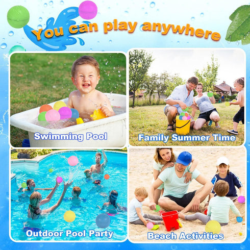 98K Reusable Water Balloons, 12Pcs with Mesh Bag, Self Sealing Silicone Ball for Easy Fill Summer Party Supplies