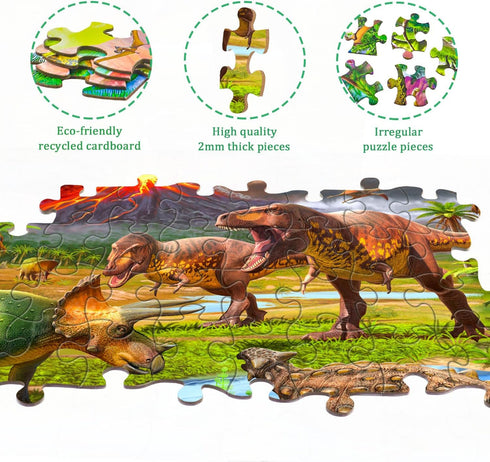 Puzzles for Kids Ages 4-6 - 2 x 60 Pieces - World of Huge Dinosaurs - Educational Toys