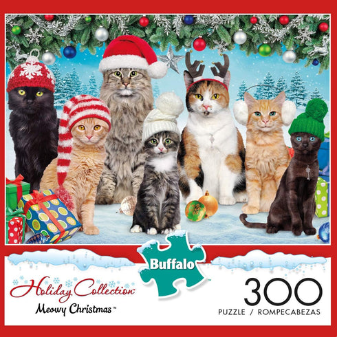 Buffalo Games Meowy Christmas – 300 Piece Jigsaw Puzzle for Adults, Finished Size 21.25 x 15.00