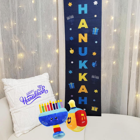 2 Plush Hanukkah Menorah & Plush Dreidel Toy Musical Menorah Plays Classic Hanukkah Melodies Includes Removable