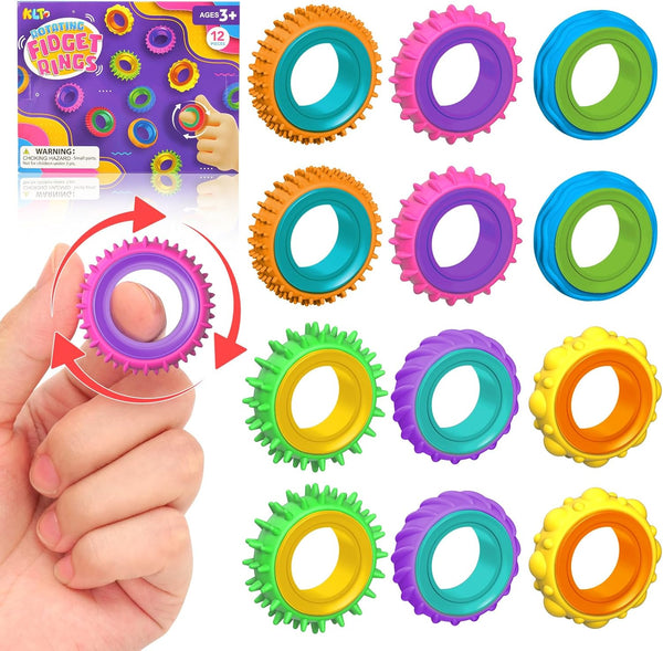 Fidget Toys Sensory Rings for Kids: 12 Pack Finger Spinner Rings -