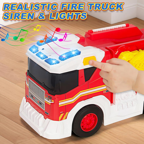 3 4 5 6 7 8 15" Large Fire Trucks Toys for Toddlers, Kids Toys for Years Old Boys, Firetruck Toy for Kids with Ladder