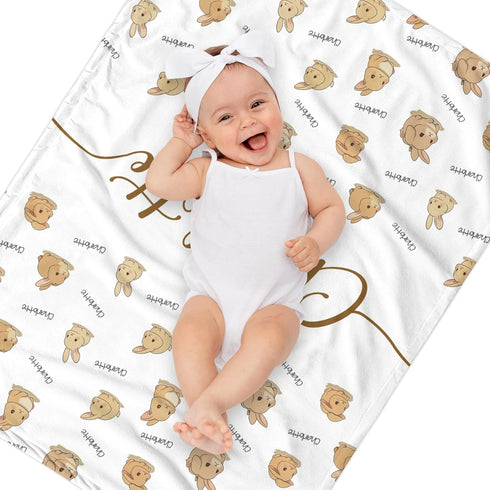 Novusopt Personalized Baby Blanket Custom Bunny Flannel Blanket with Name Sublimation Receiving Lightweight