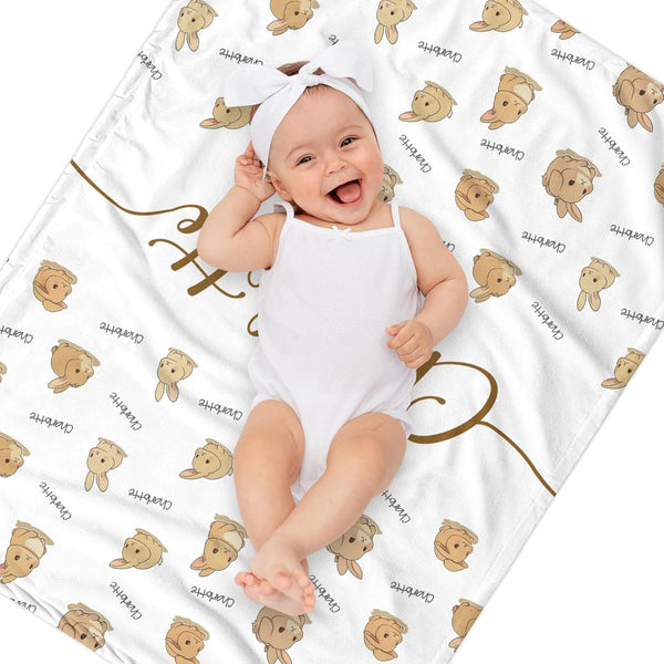 Novusopt Personalized Baby Blanket Custom Bunny Flannel Blanket with Name Sublimation Receiving Lightweight