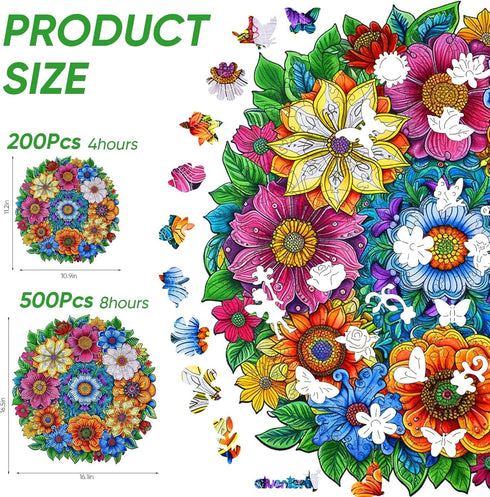 200 12.4x11.4 Qiuenisray Mother's Day Wooden Puzzles for Adults Pieces, Spring Flower Jigsaw Puzzles for Woman