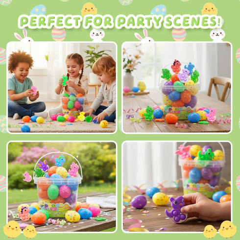 BicMan 36 Pack Prefilled Easter Eggs with Dinosaur Pop Fidget Toys, Easter Egg Hunt Basket Stuffers for Kids, Easter