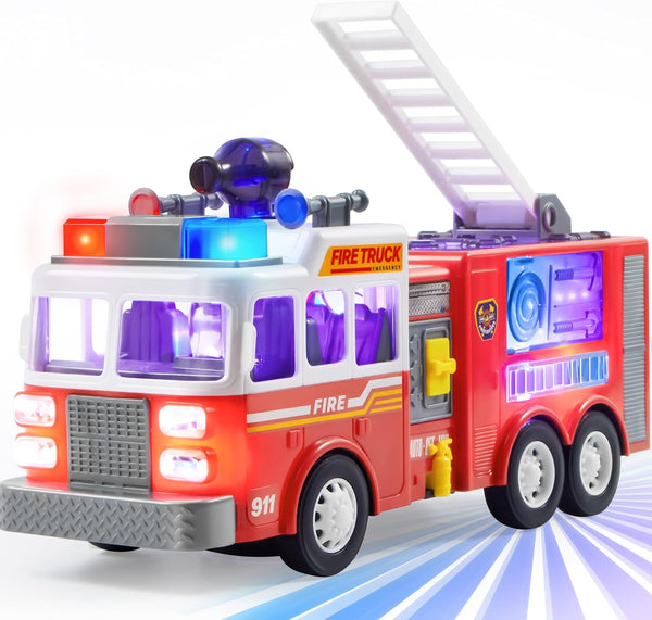 JOYIN LED Fire Truck Toy for Toddlers, Bump and Go Fire Engine with LED Projections, Kids Birthday Gift